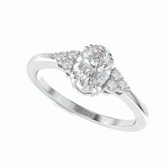 1.00 TCW Oval Cut Solitaire With Accents 18K Lab Grown Diamond Ring for Women