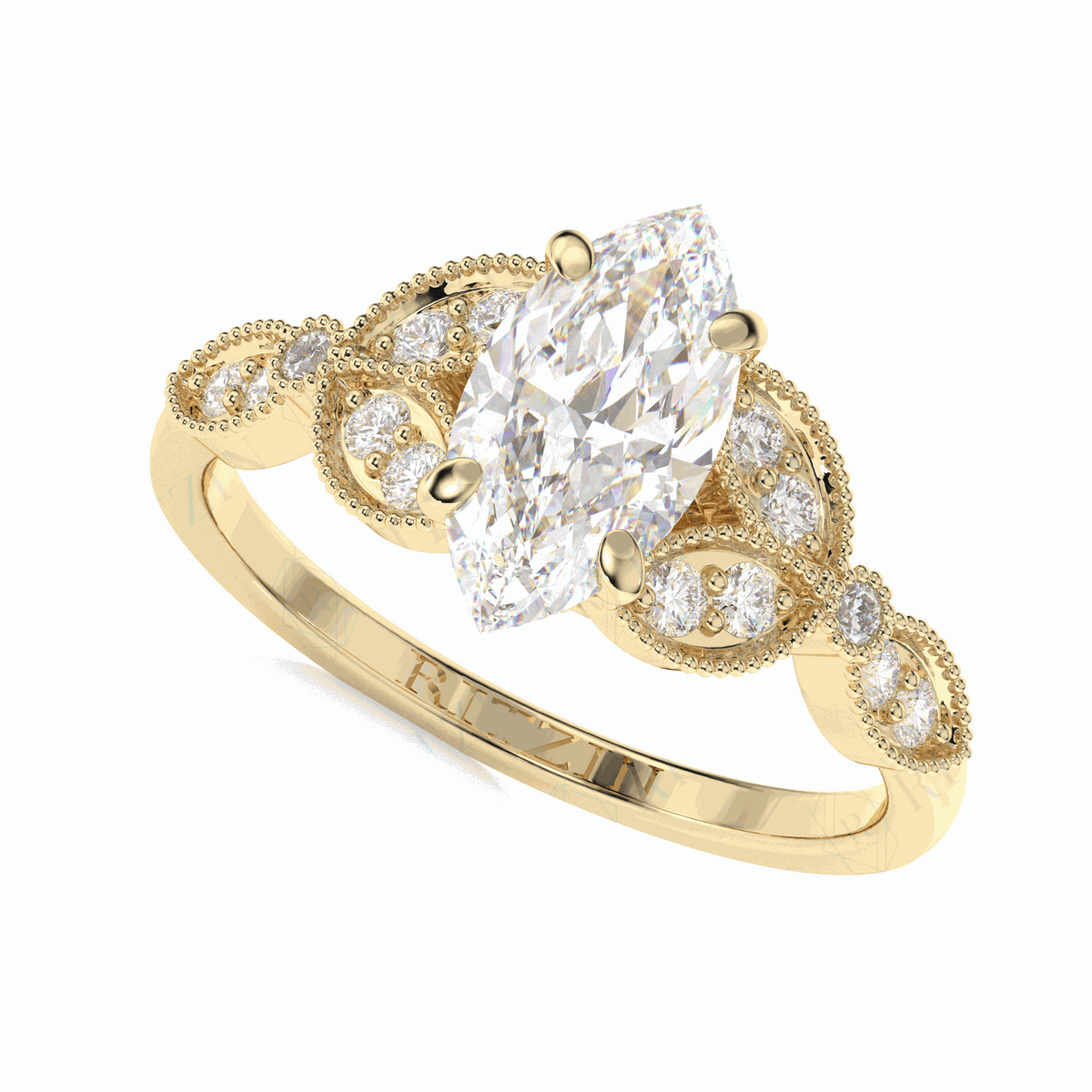 1.20 TCW Marquise Cut Solitaire With Accents 18K Lab Grown Diamond Ring for Women